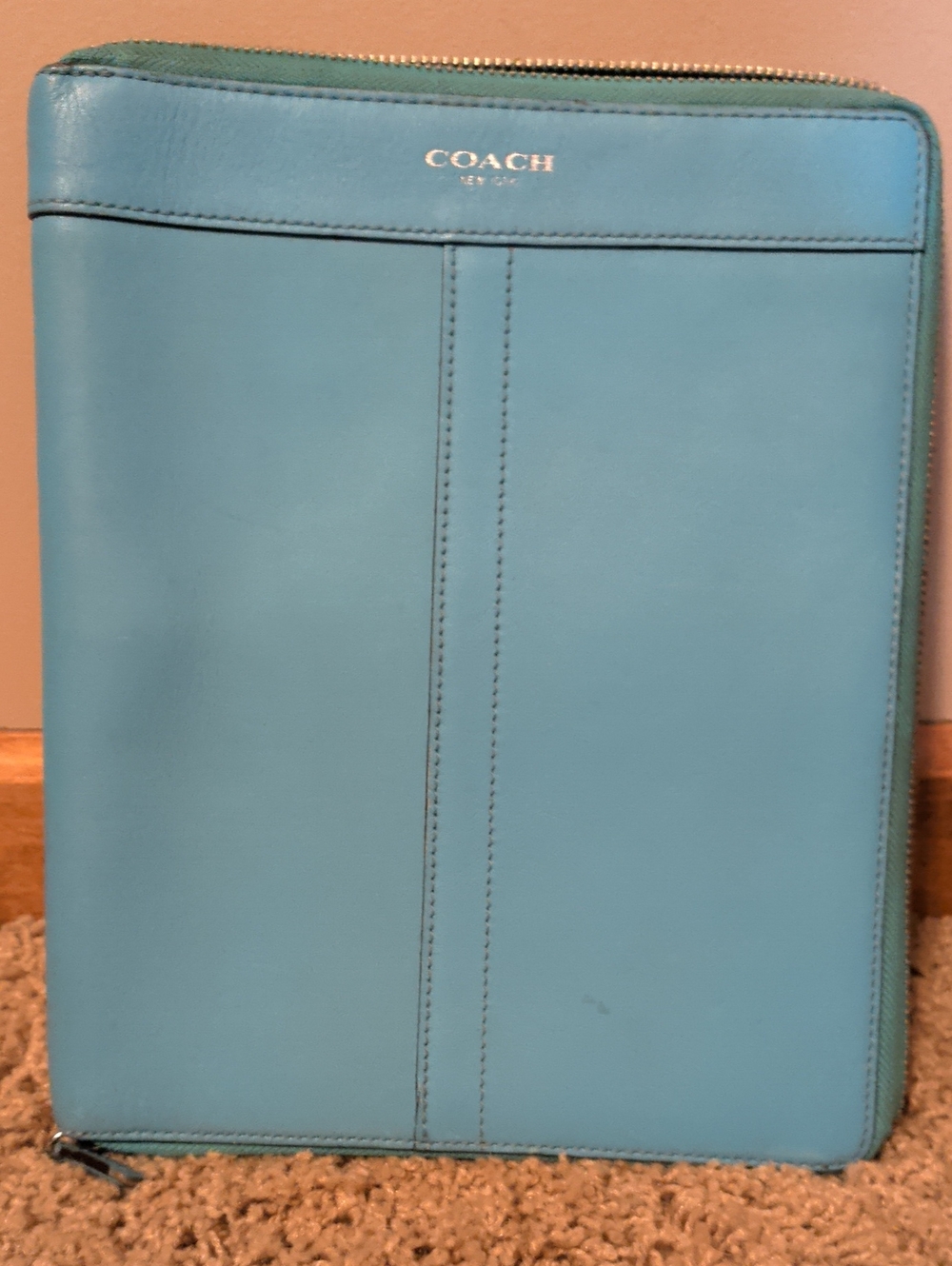 Coach Light Turquoise Leather Zip Tablet Case